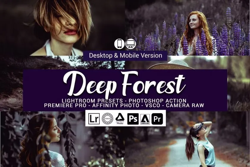 电影人像紫色调LR预设APP预设PS动作LUT预设 Deep Forest Lightroom Presets
