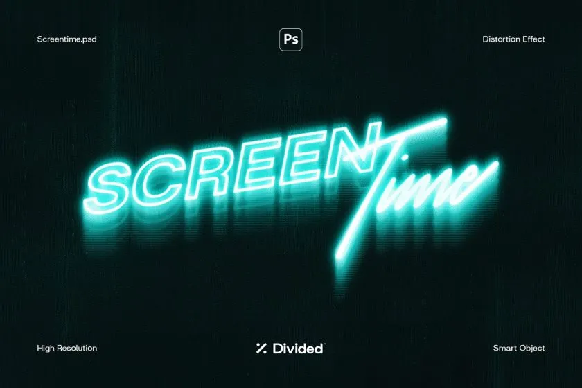 文本图形霓虹发光监视器毛刺幻影失真特效PSD模板 Divided – Screentime Monitor