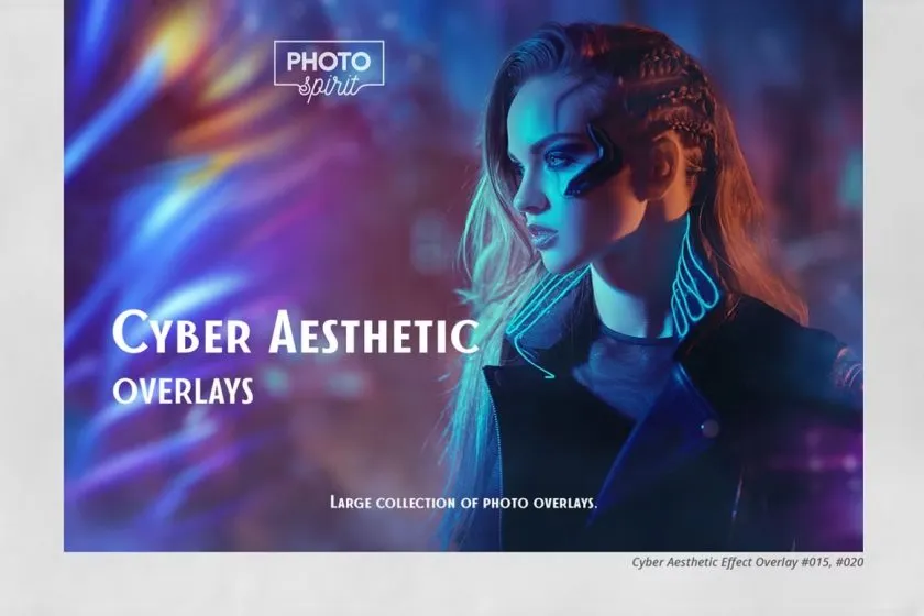 43张炫彩抽象渐变纹理潮流美学照片合成叠加素材 Cyber Aesthetic Overlays