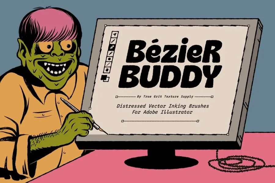 140支手绘插画线条墨迹笔触压感画笔绘画Ai矢量笔刷 Bézier Buddy Brushes for Illustrator