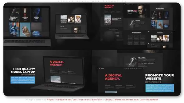 三维模型macbook笔记本电脑宣传展示应用程序服务网站推广AE模板 Strong Black Web Promotion