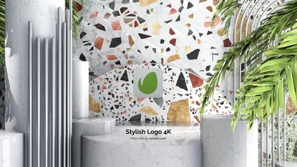 4K时尚高雅大理石瓷砖动画场景展示家装品牌标志LOGO片头AE模板 Stylish Logo 4K