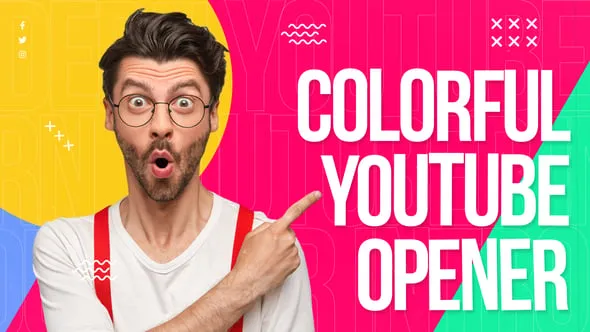 多彩形状拼接背景时尚社交媒体平台介绍动态视频广告AE模板 Colorful Youtube Opener