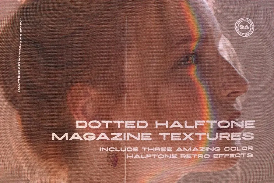复古怀旧半色调摩尔纹老照片图片纹理叠加PSD特效模板 Dotted Halftone Magazine Textures