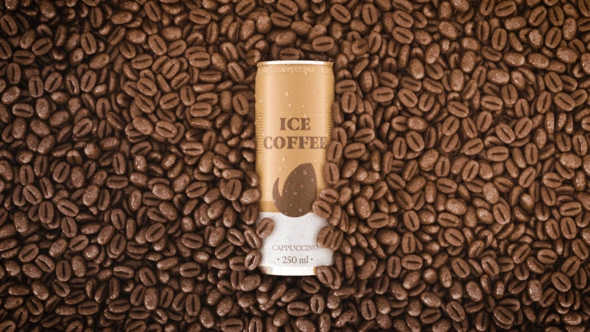 AE模板 咖啡豆画面3D铝罐冰咖啡广告模板 Iced Coffee Ad