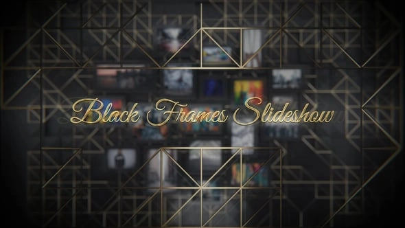 AE模板 抽象墙上黑色相框照片电影3D场景视频相册模板 Black Frames Slideshow