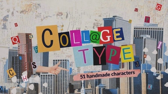 AE模板 2D元素51种动态拼贴风格艺术剪纸字母文本动画模板 Collage Typeset